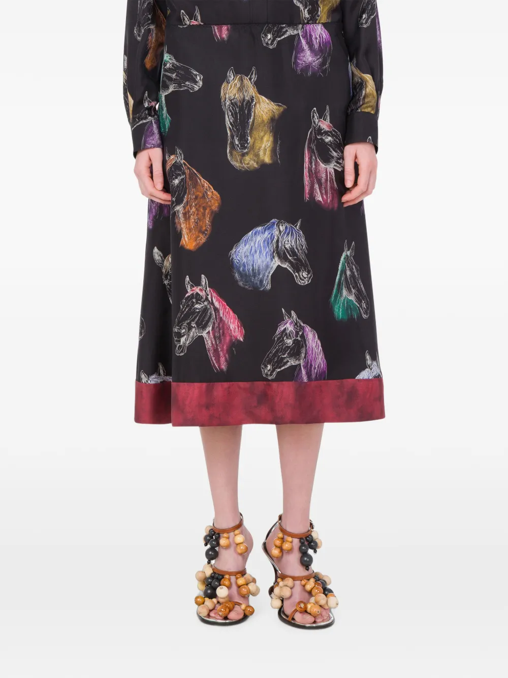 Moschino Midi-rok met paarden-print Zwart