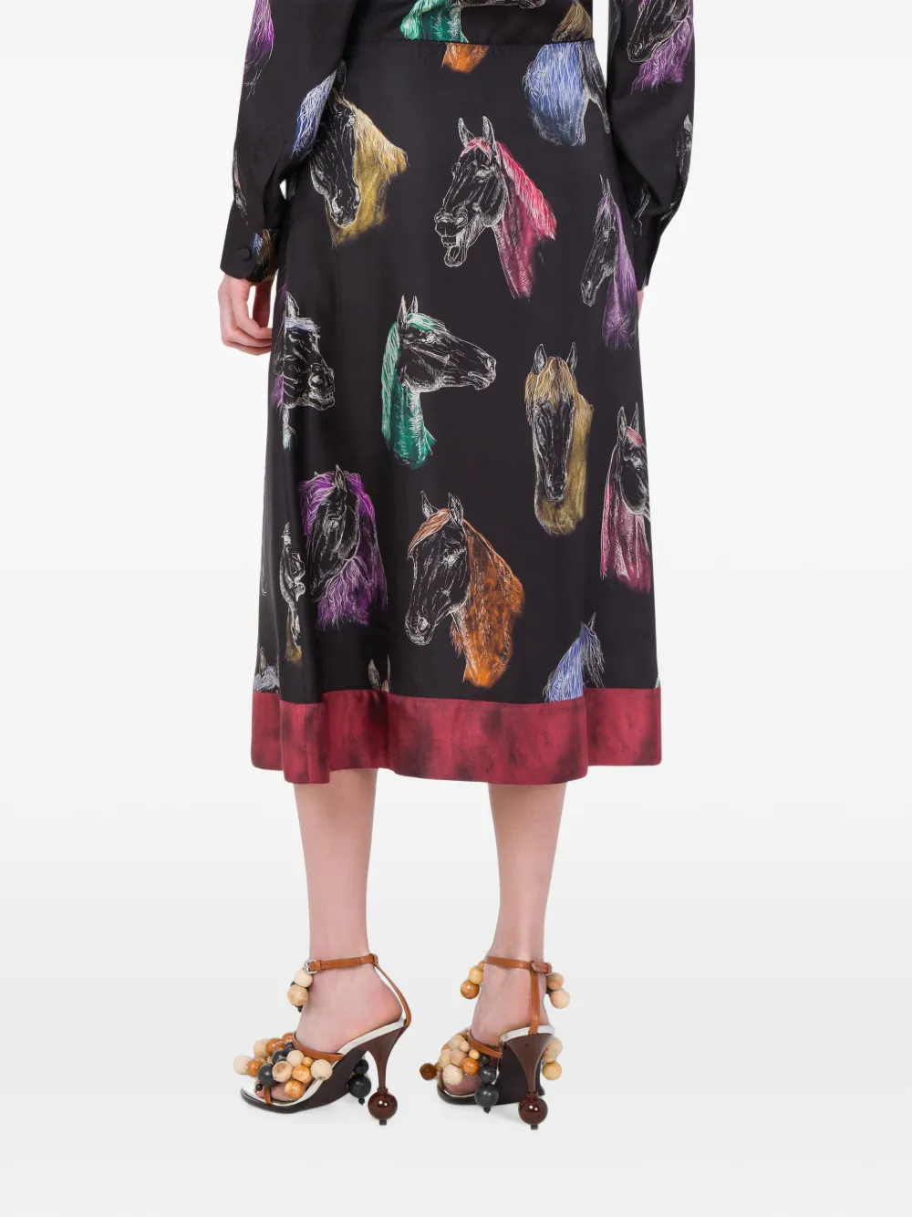 Moschino Midi-rok met paarden-print Zwart