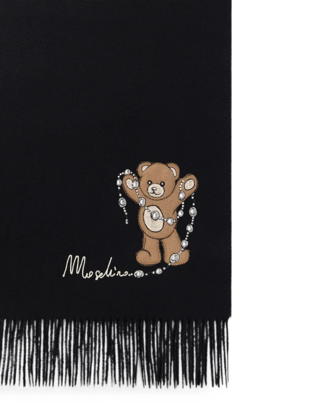 Moschino Teddy Bear sjaal met franje Zwart
