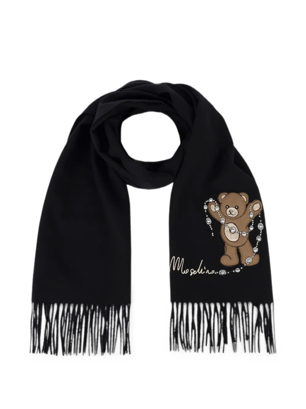Moschino Teddy Bear sjaal met franje Zwart