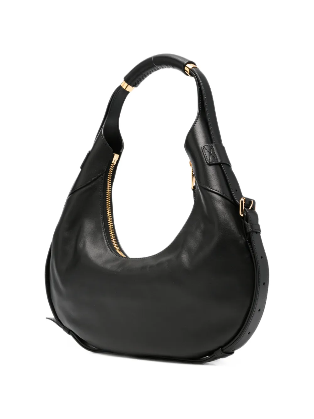 Moschino curved leather shoulder bag Zwart