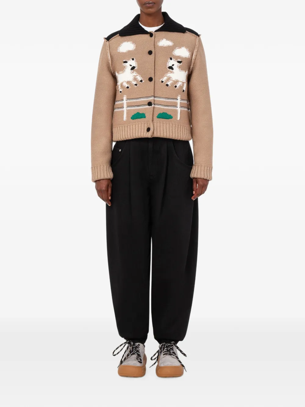 Moschino Extra fijn jack van merinowol met intarsia-details Beige