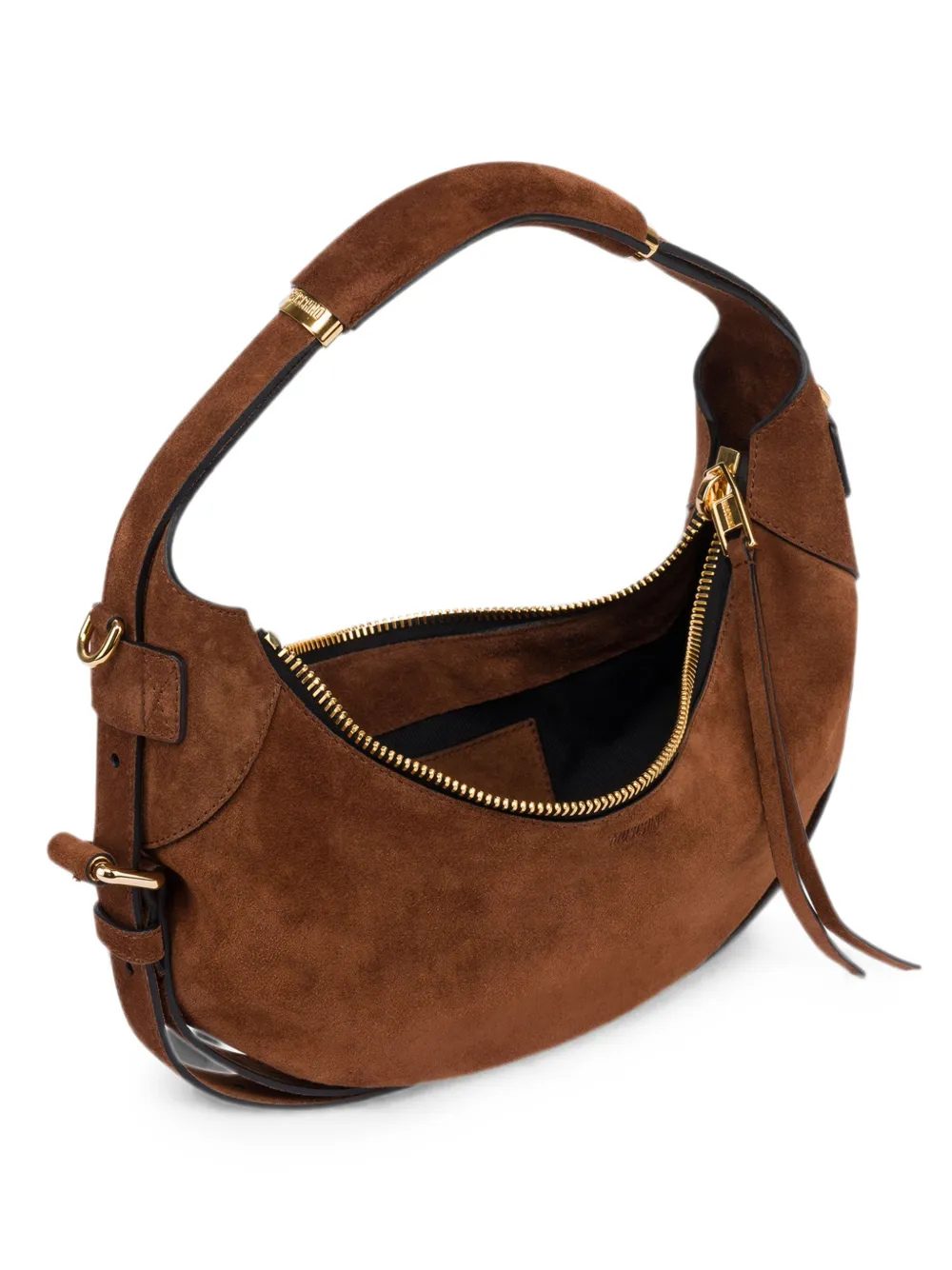 Moschino suede-finish curved shoulder bag