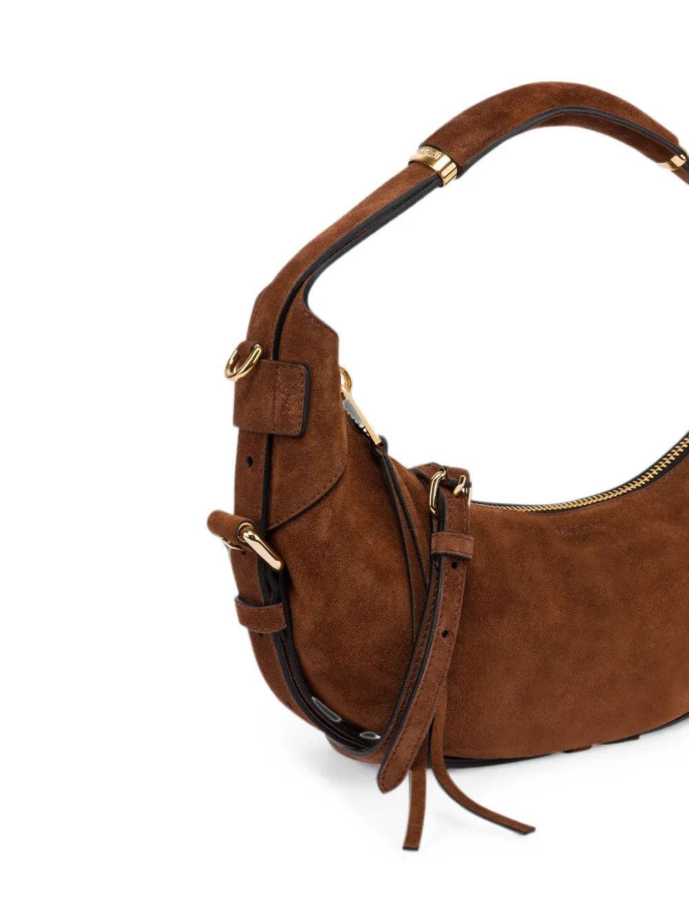 Moschino Gewelfde schoudertas met suède afwerking Bruin