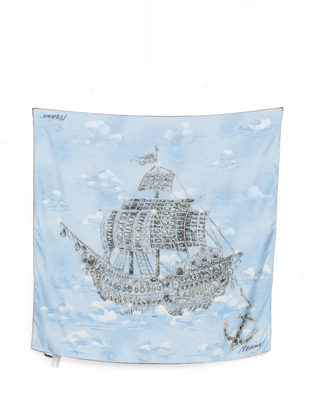 Moschino Schal mit Schiff-Print - Blau