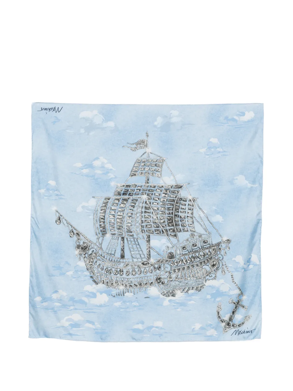 Moschino jewelled ship-print scarf - Blu