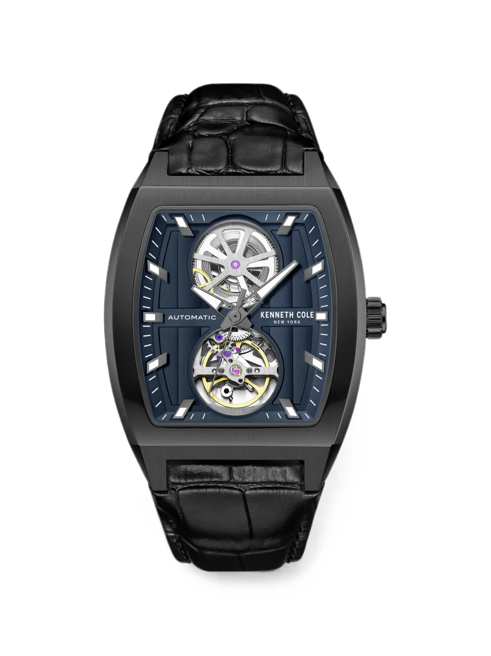 KENNETH COLE skeleton-dial tonneau-face 53mm watch - Blu