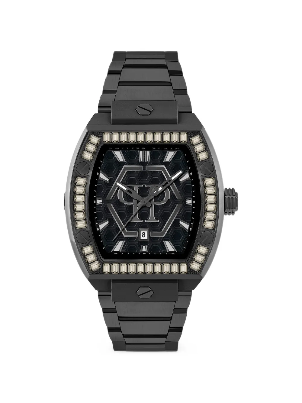 Philipp Plein crystal-bezel tonneau 44mm watch - Nero