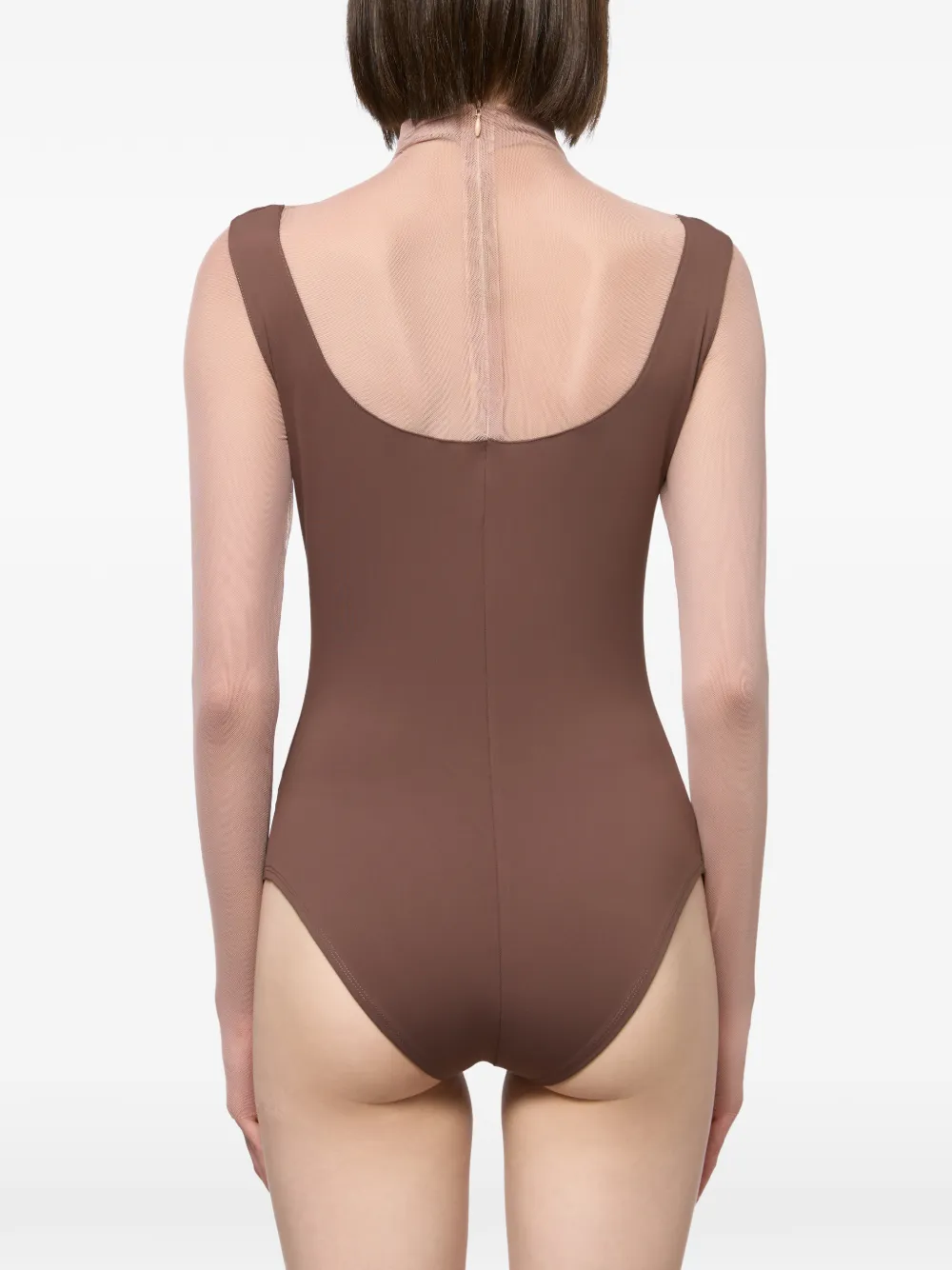 Atu Body Couture Top met tulen inzetstuk en lange mouwen Bruin