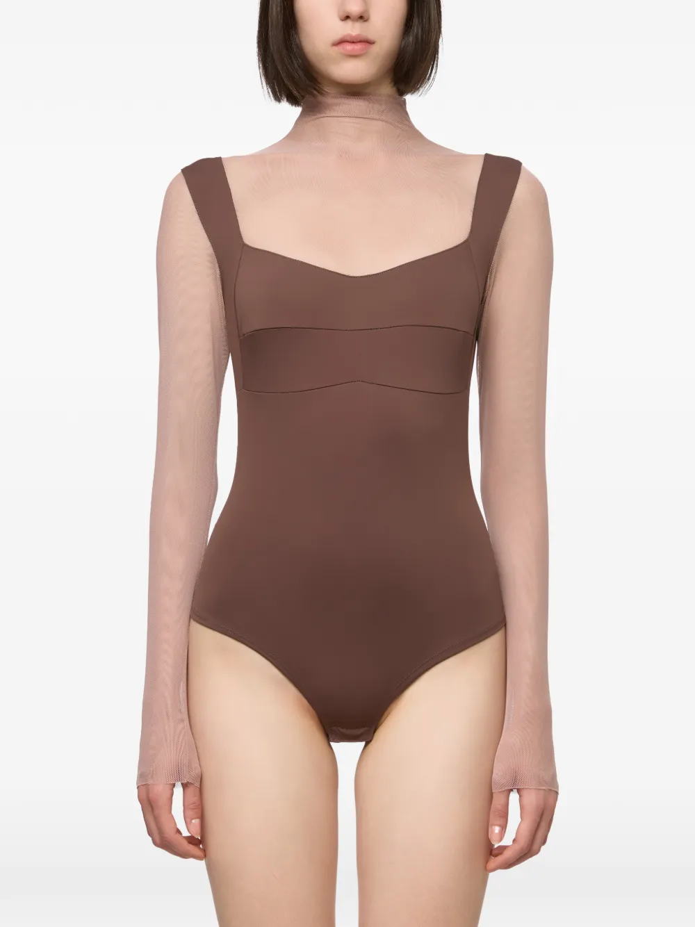 Atu Body Couture tulle-insert long-sleeve top - Braun