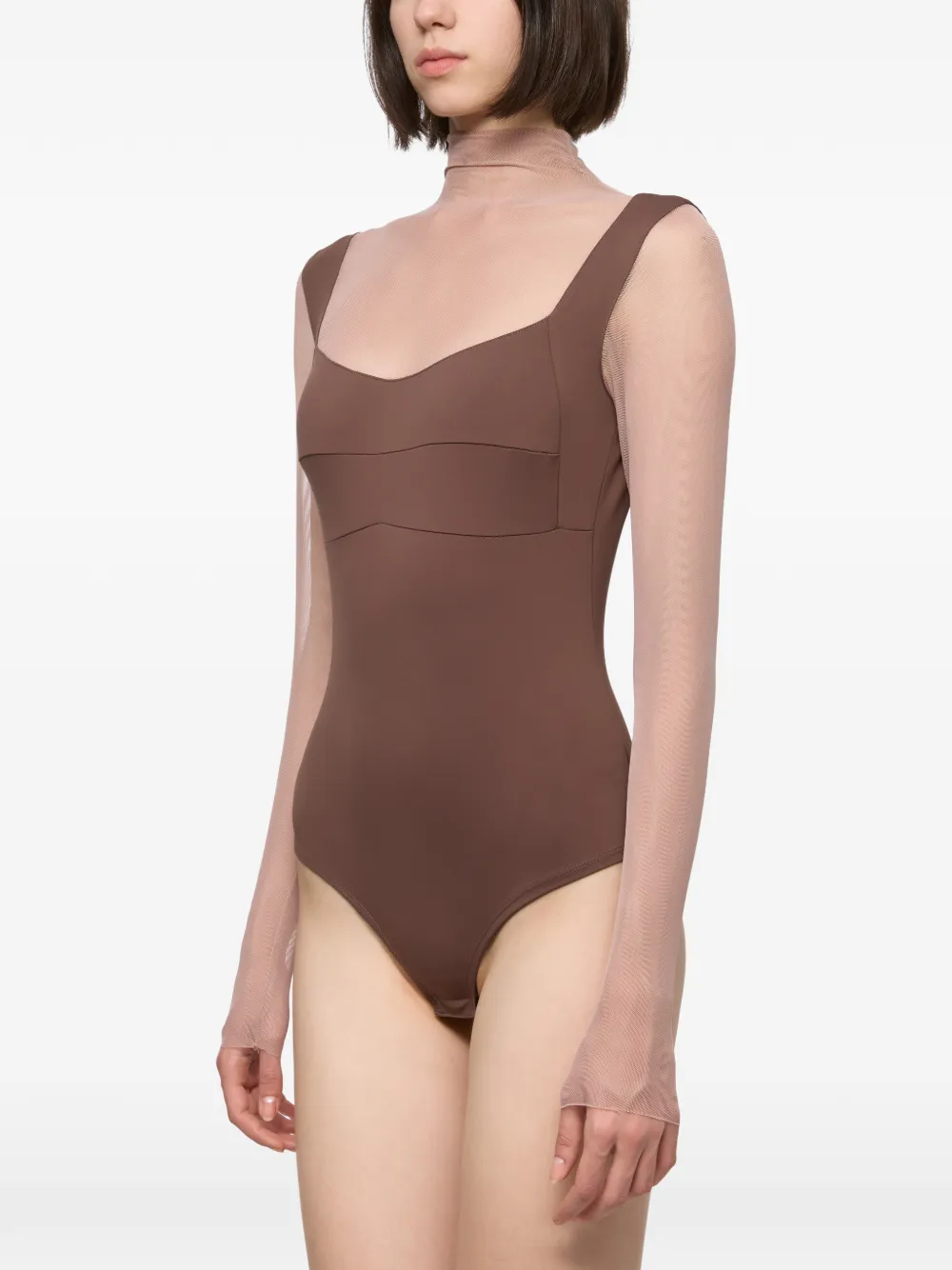 Atu Body Couture Top met tulen inzetstuk en lange mouwen Bruin