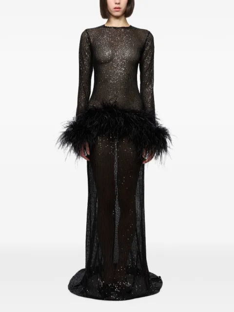Atu Body Couture sequin-embellished feather-trim maxi dress