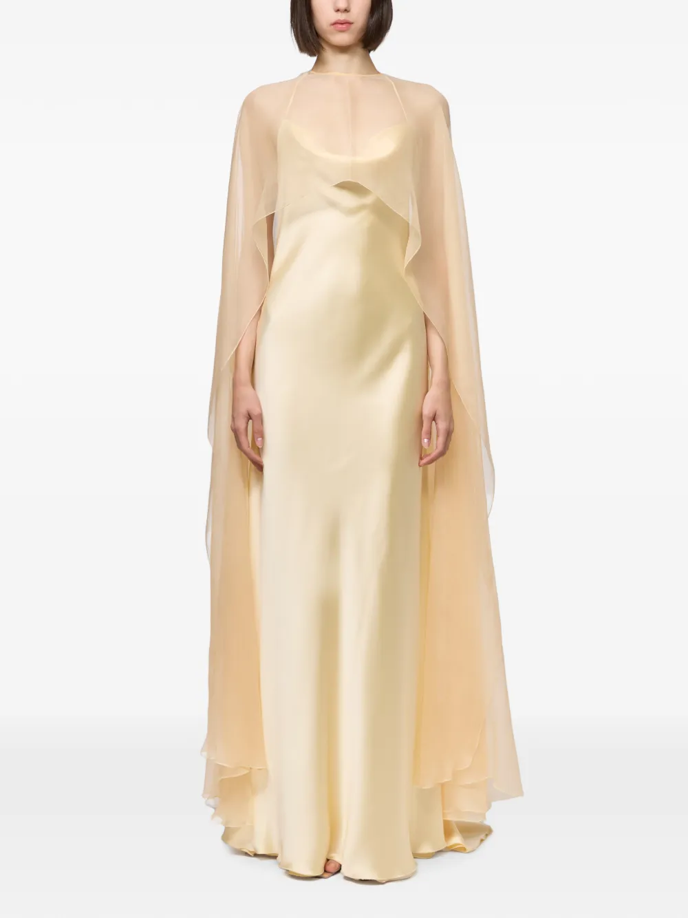 Atu Body Couture satin-finish silk-cape slip maxi dress - Toni neutri
