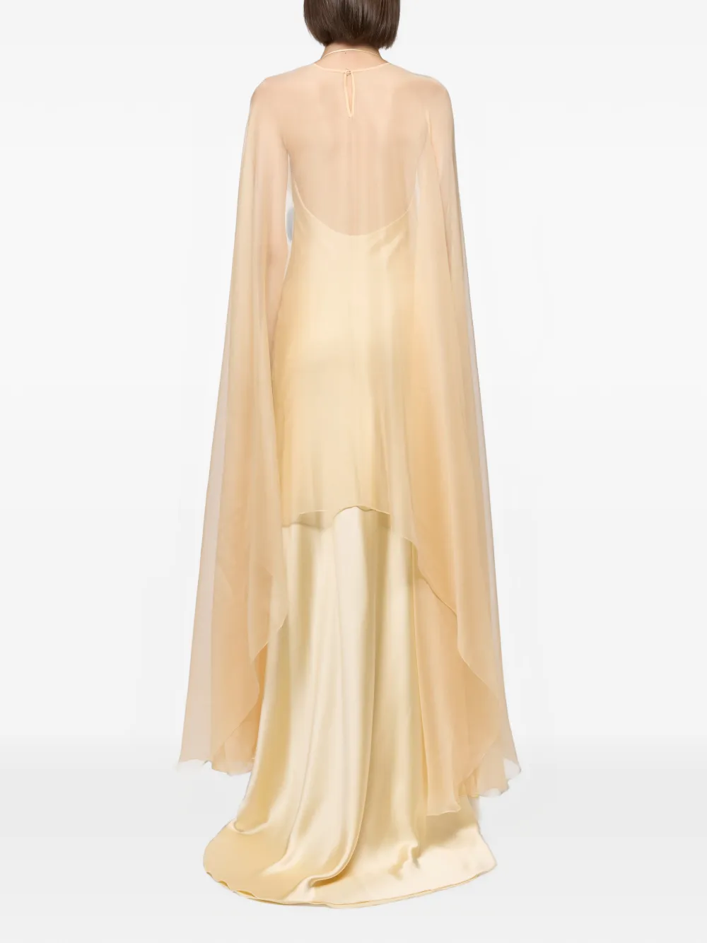 Atu Body Couture Maxi-jurk met zijden cape en satijnen afwerking Beige