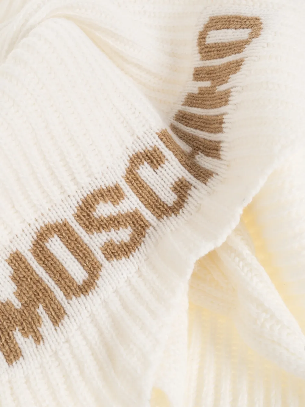 Moschino Ribgebreide sjaal met logo-intarsia Beige