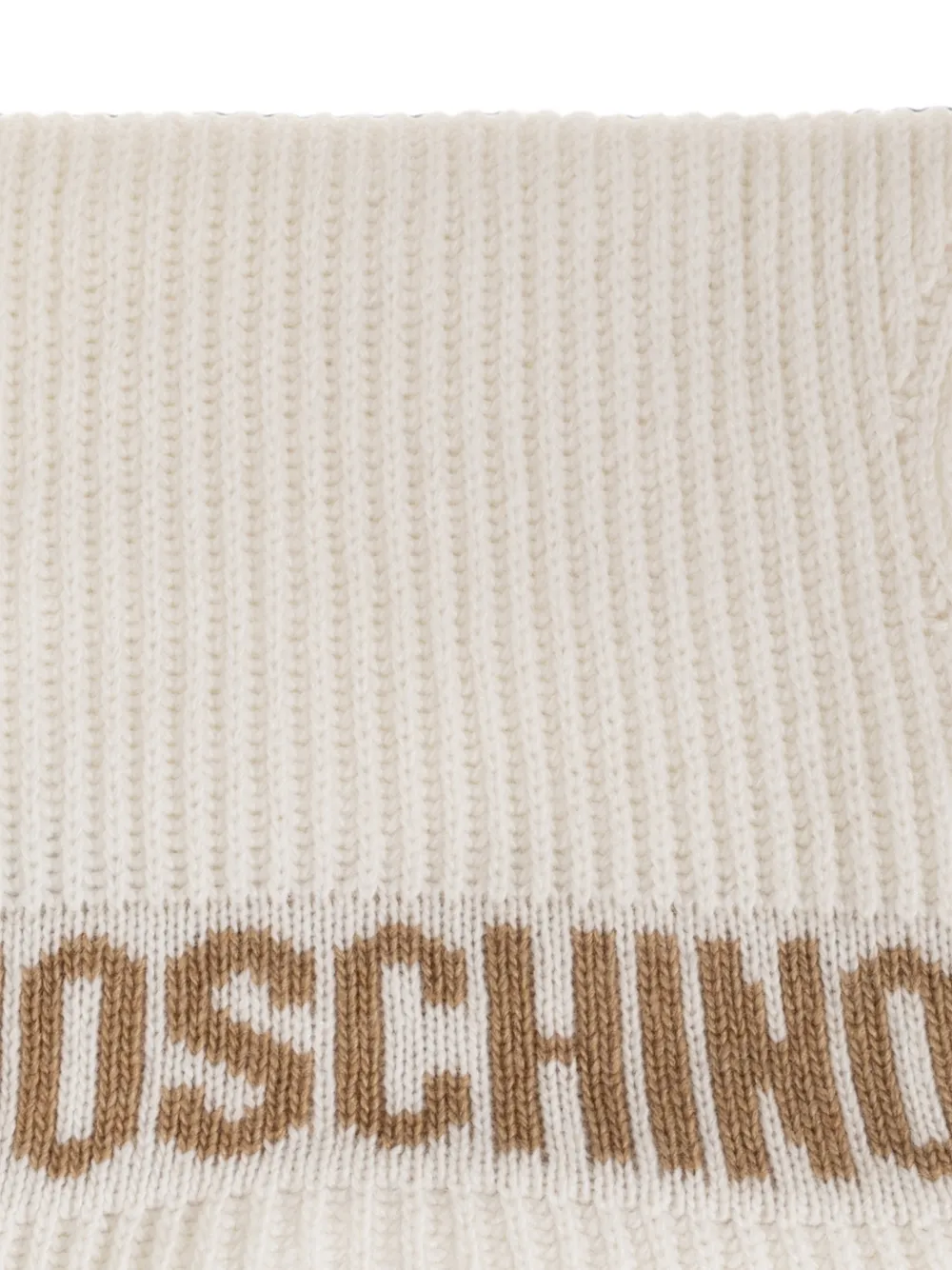 Moschino Ribgebreide sjaal met logo-intarsia Beige