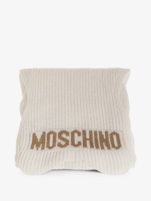 Moschino logo-intarsia ribbed-knit scarf