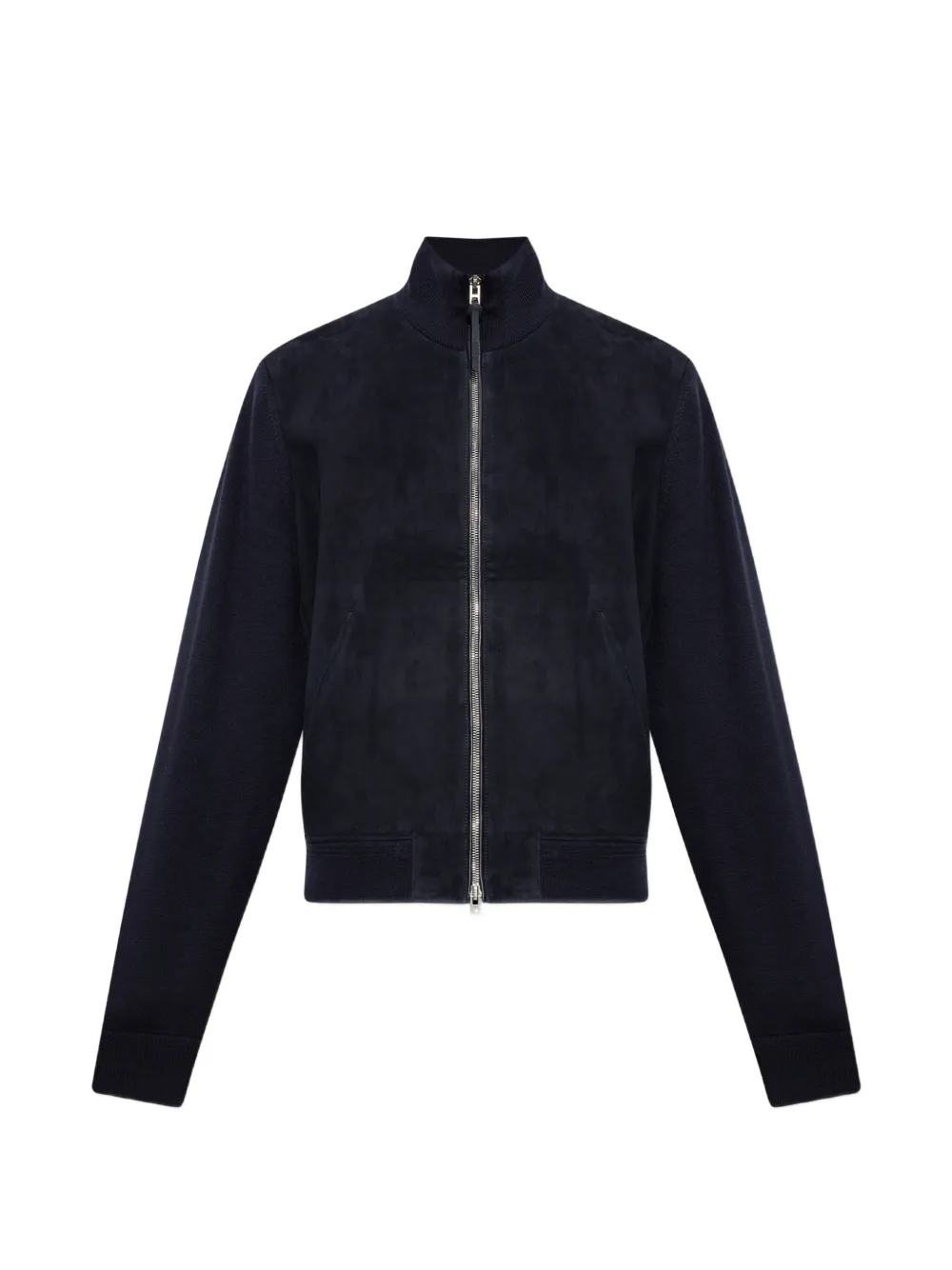 TOM FORD suede front merino full zip CARDIGAN - Blau
