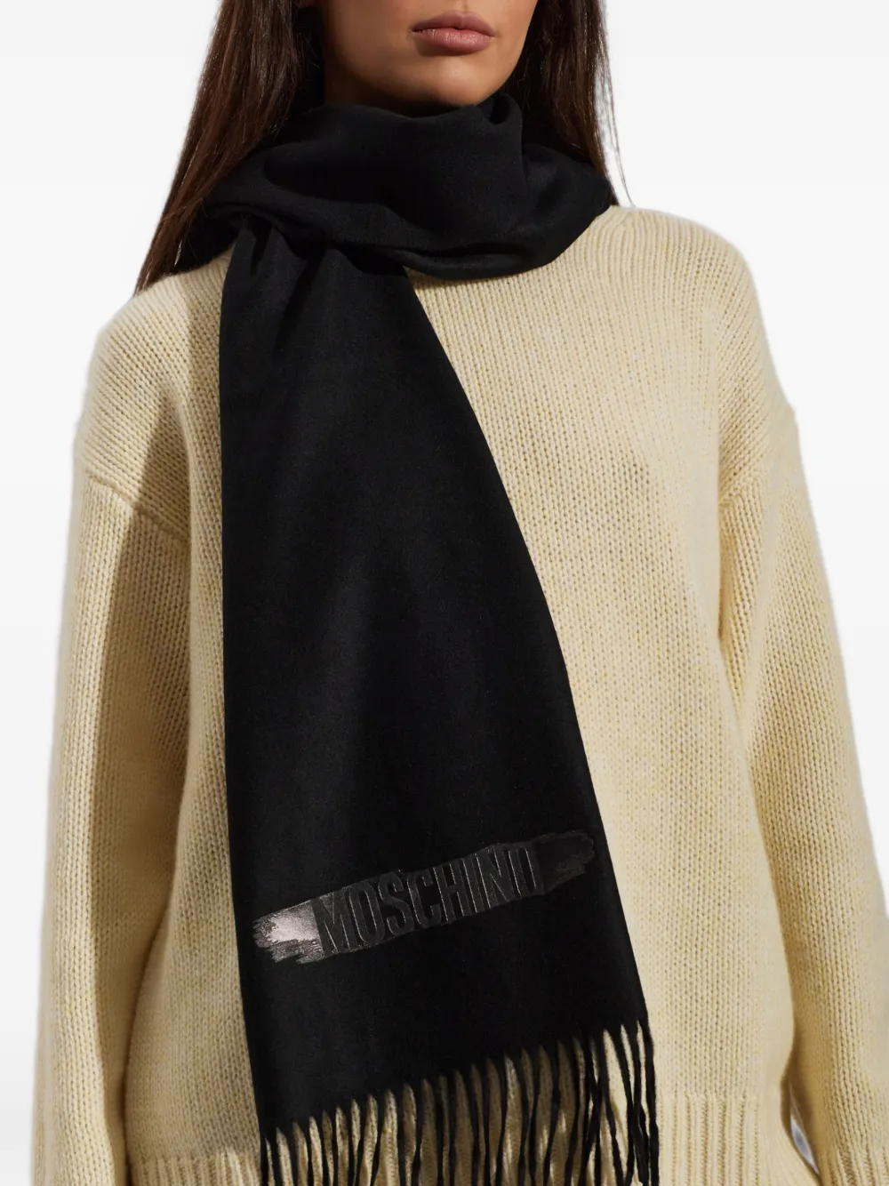 Moschino Sjaal met logopatch Zwart