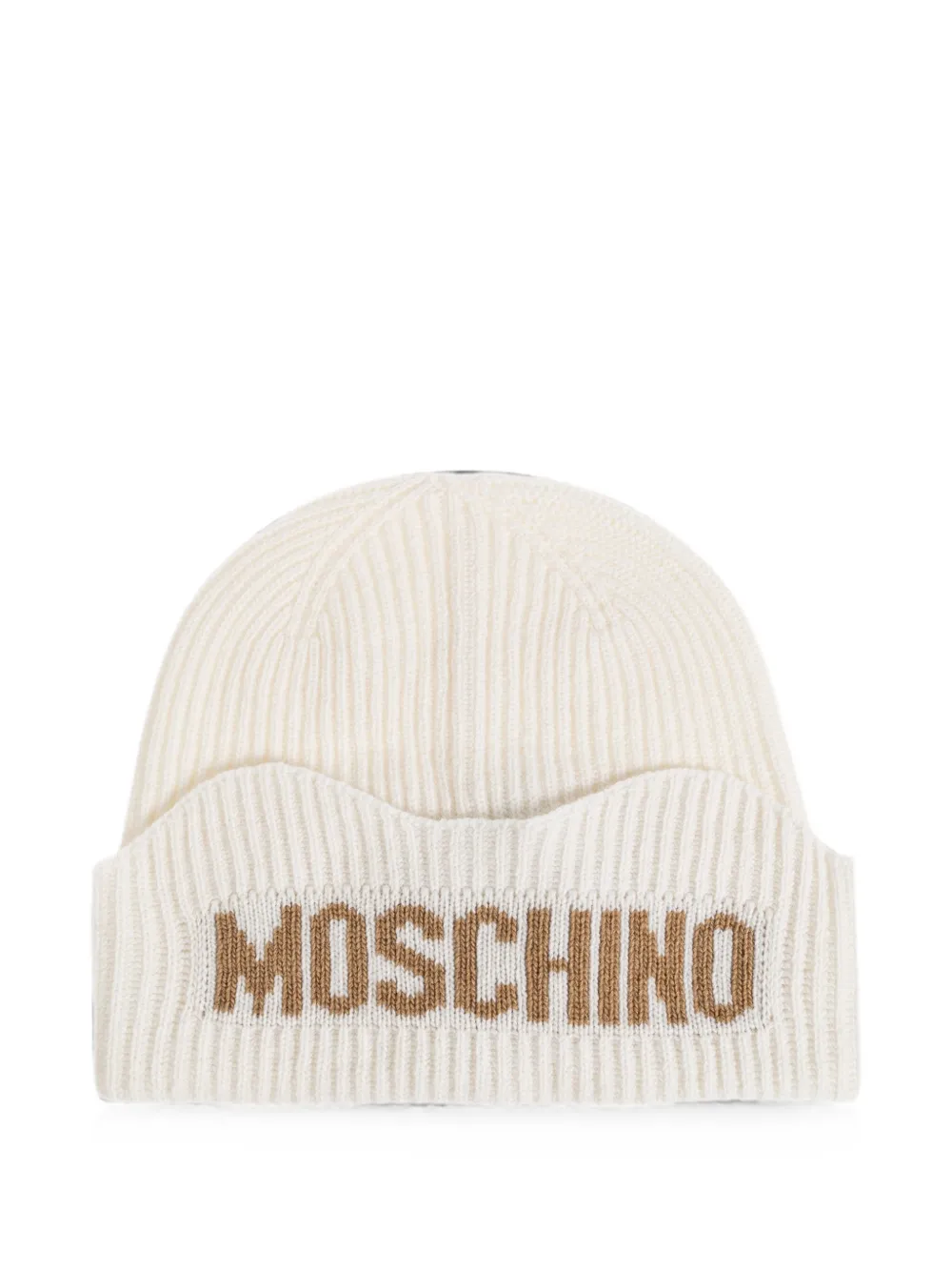 Moschino logo-intarsia ribbed-knit beanie hat - Toni neutri