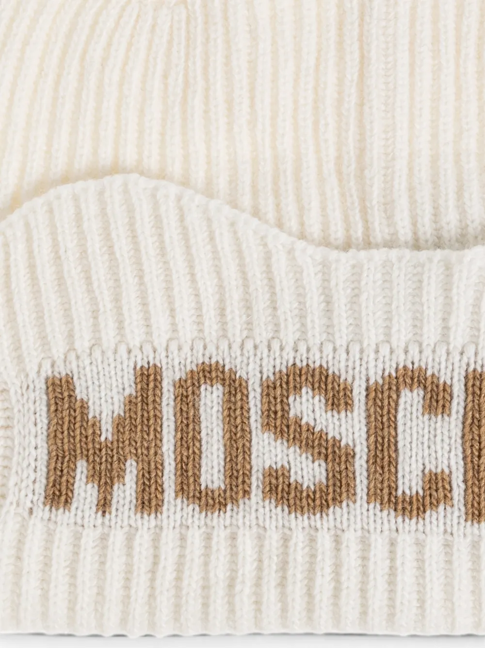 Moschino Ribgebreide muts met intarsia-logo Beige