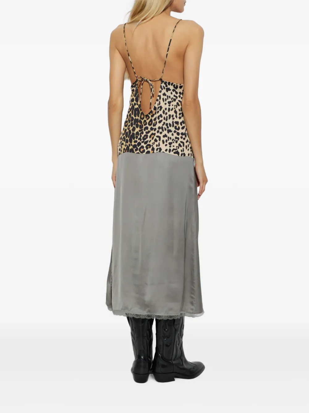 MUNTHE Jurk met luipaardprint en kanten afwerking Grijs
