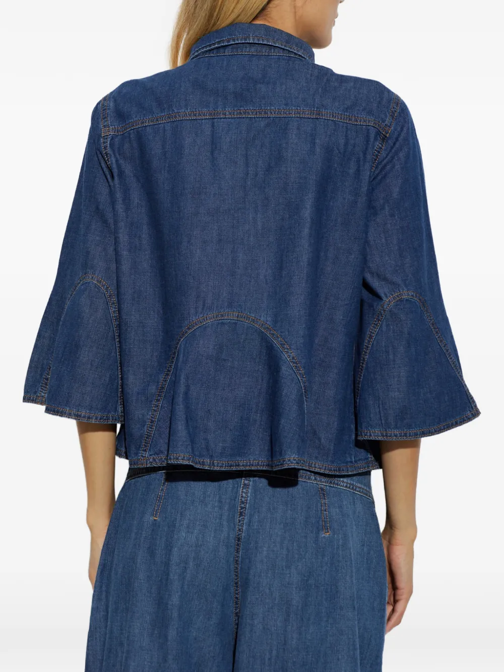 MUNTHE Vunna denim blouse met flared mouwen Blauw