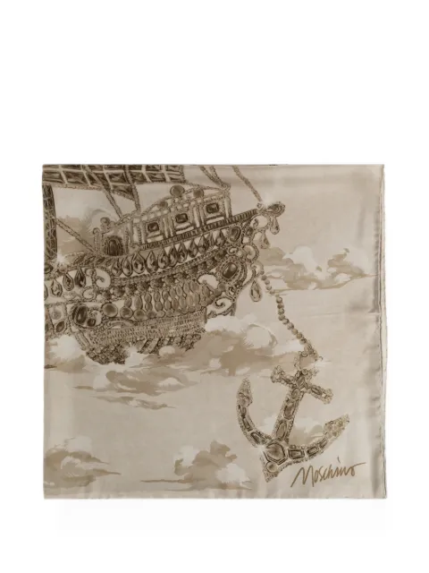 Moschino logo-print silk scarf