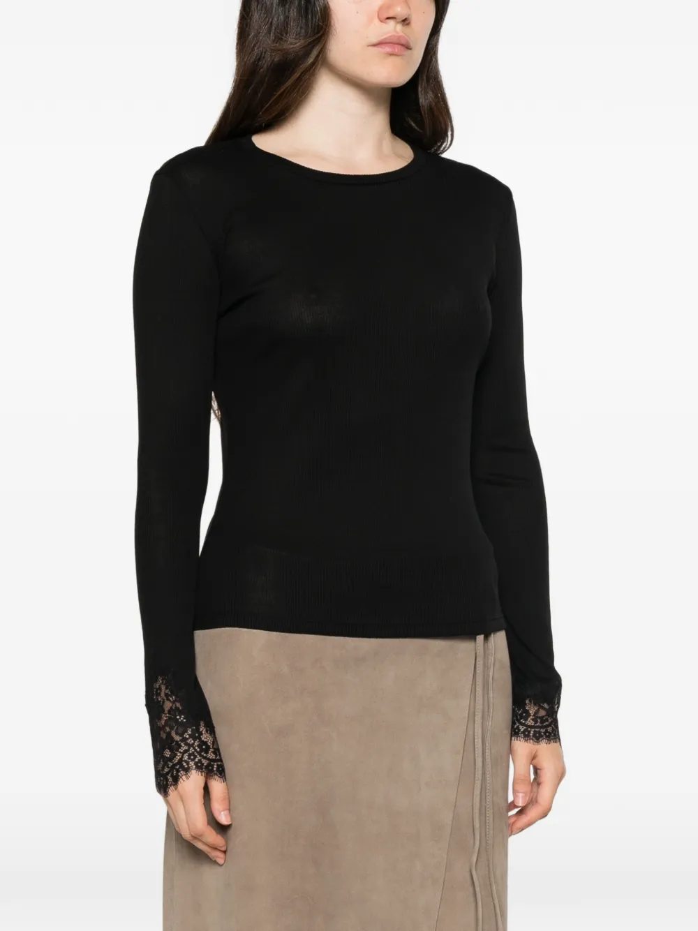 Dorothee Schumacher T-shirt met kanten afwerking en lange mouwen Zwart