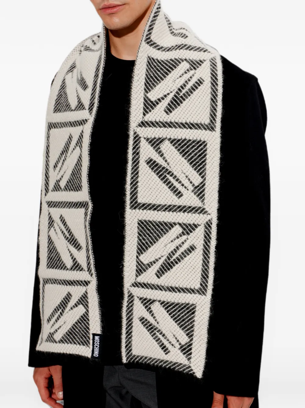Moschino Sjaal met geometrisch patroon en logopatch Beige