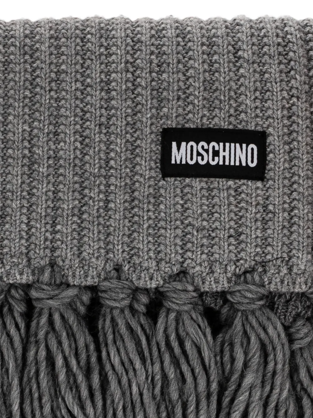 Moschino Ribgebreide sjaal met franje Grijs