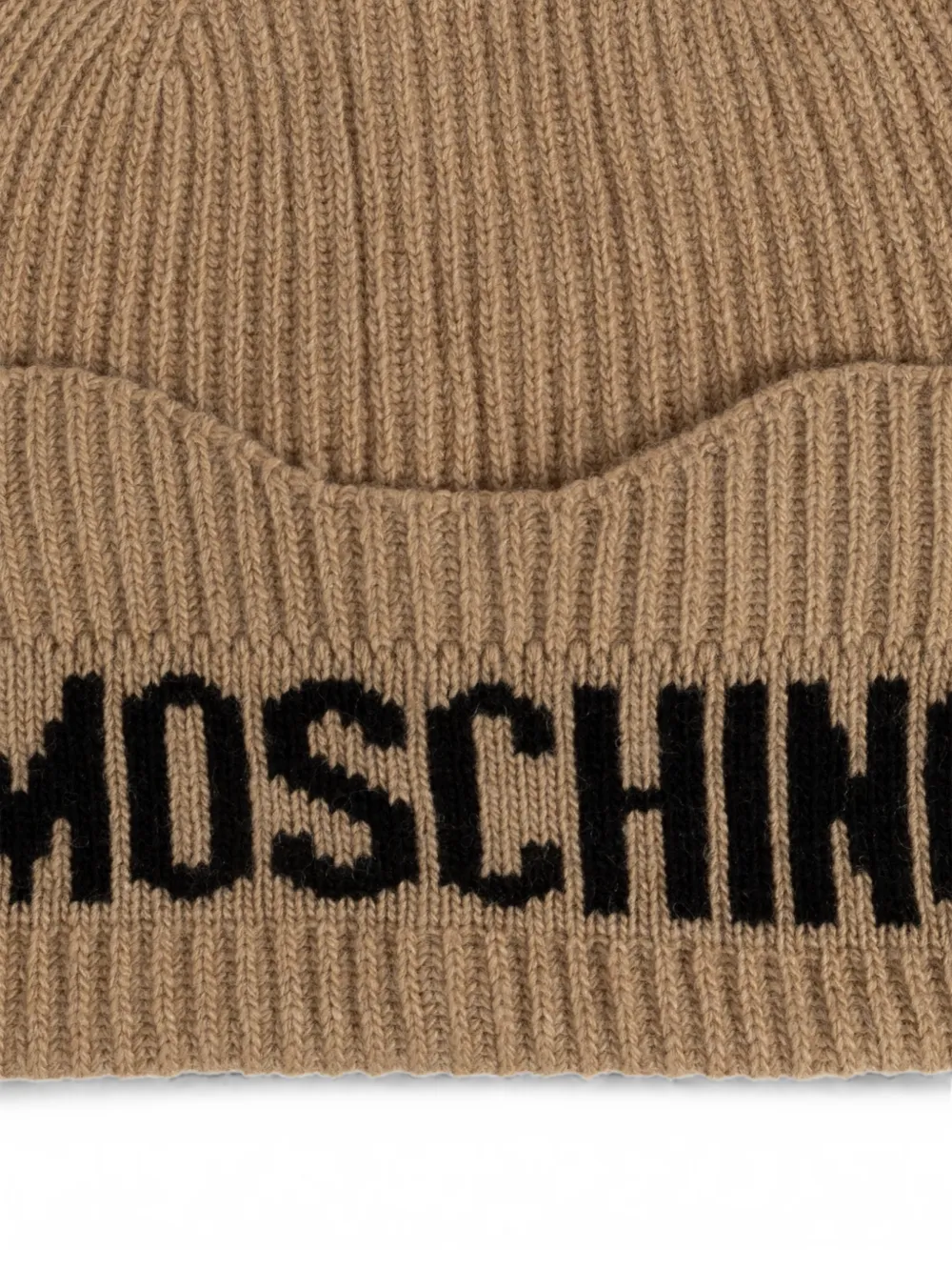 Moschino Ribgebreide muts met intarsia-logo Bruin