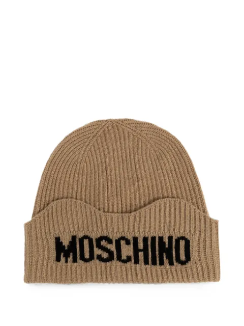 Moschino logo-intarsia ribbed-knit beanie hat