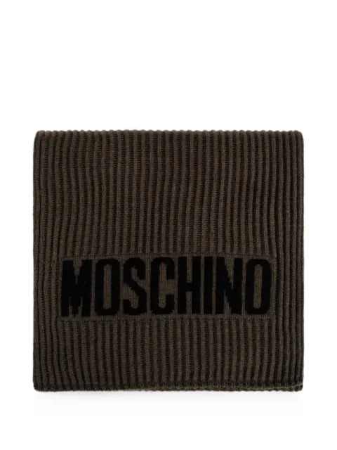 Moschino logo-intarsia ribbed-knit scarf
