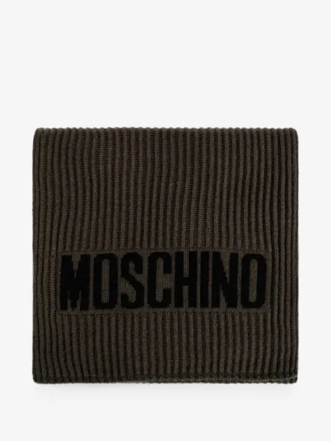 Moschino logo-intarsia ribbed-knit scarf