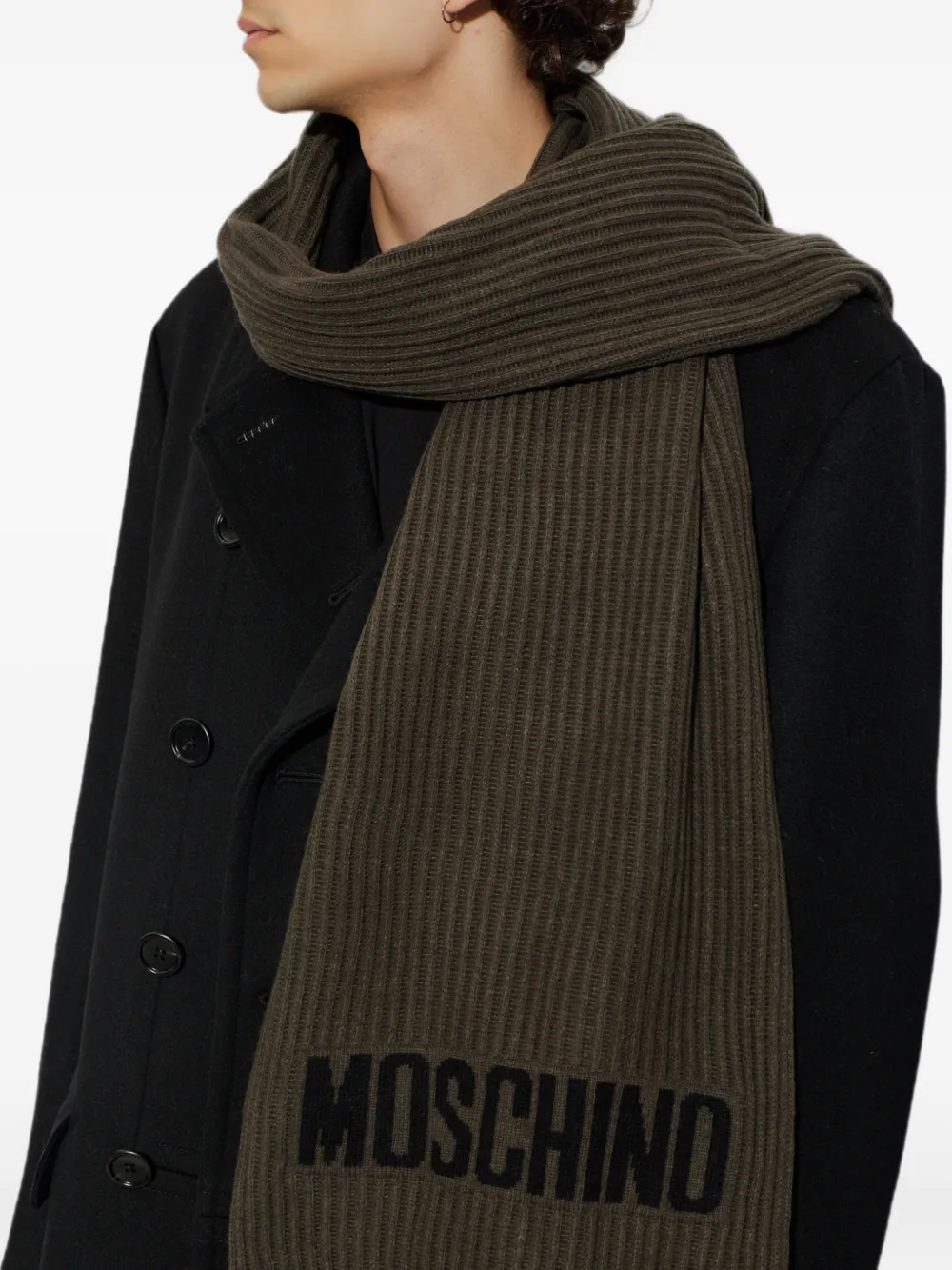 Moschino Ribgebreide sjaal met logo-intarsia Groen