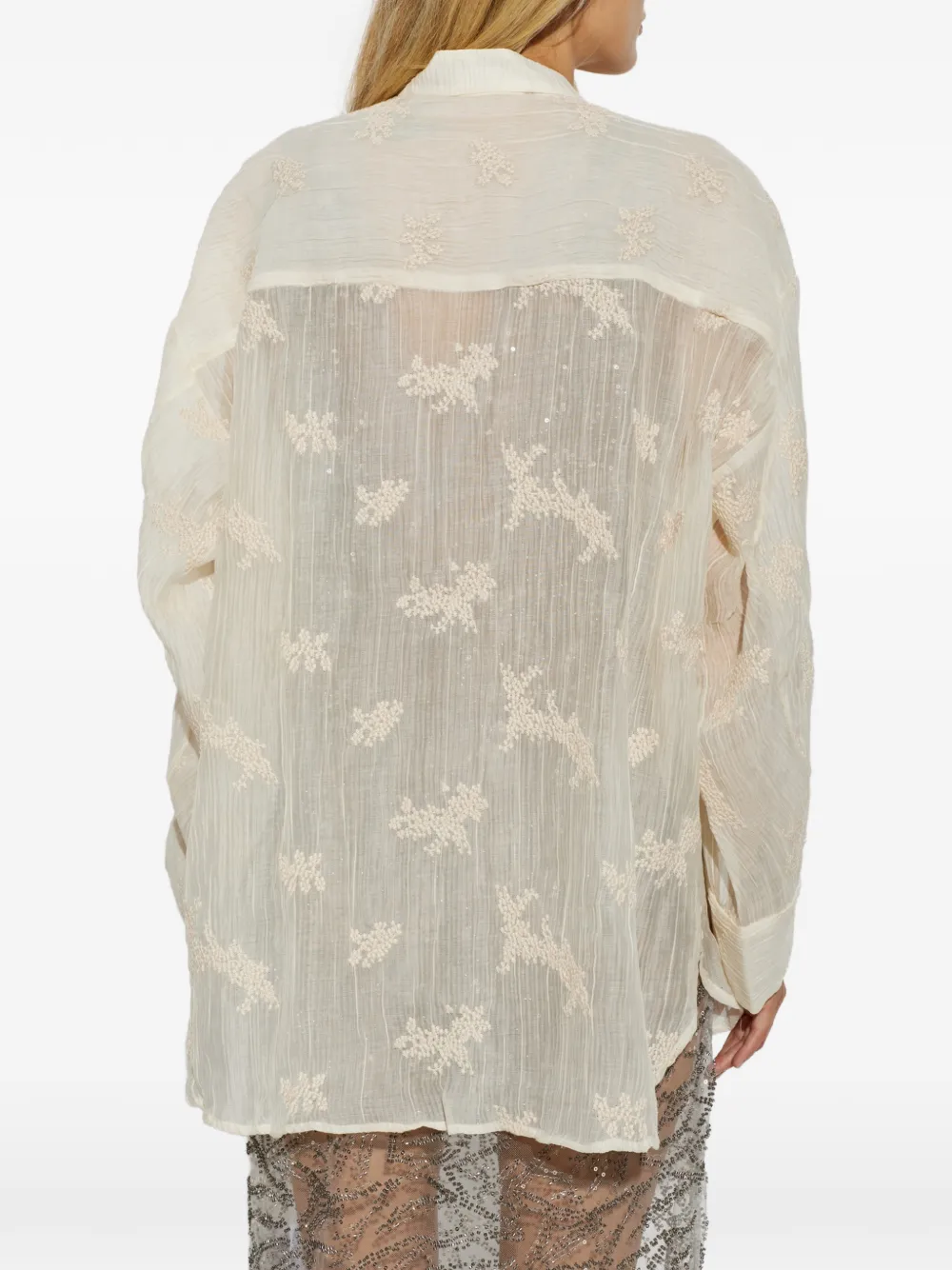 MUNTHE Fortunato doorzichtige blouse met borduurwerk Beige