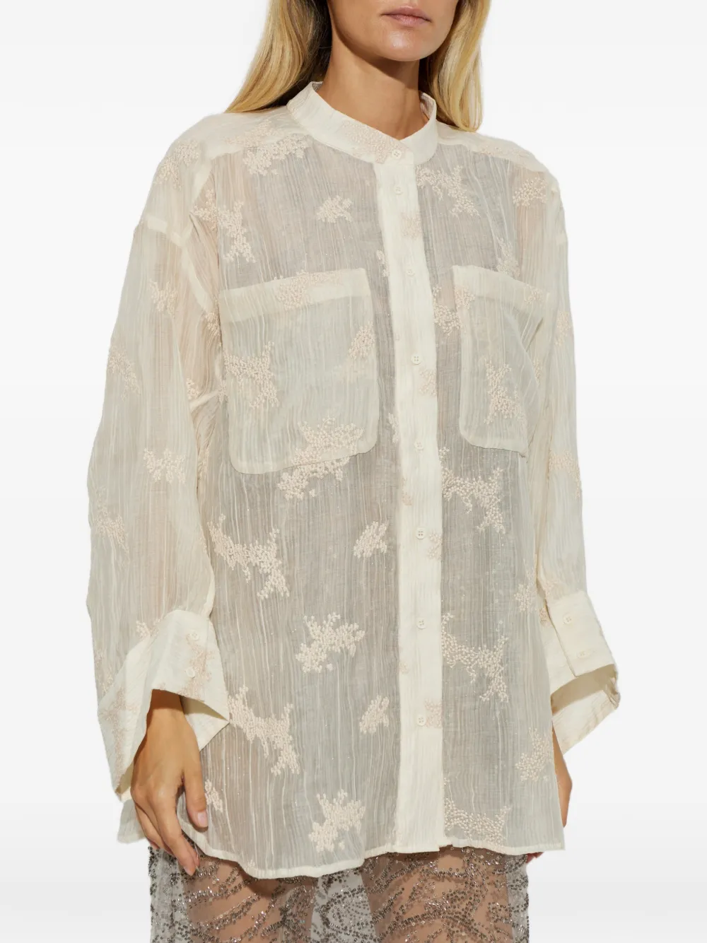 MUNTHE Fortunato doorzichtige blouse met borduurwerk Beige