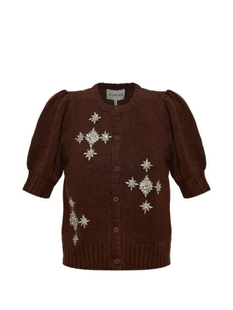 MUNTHE Vocca crystal-embellished puff-sleeve cardigan