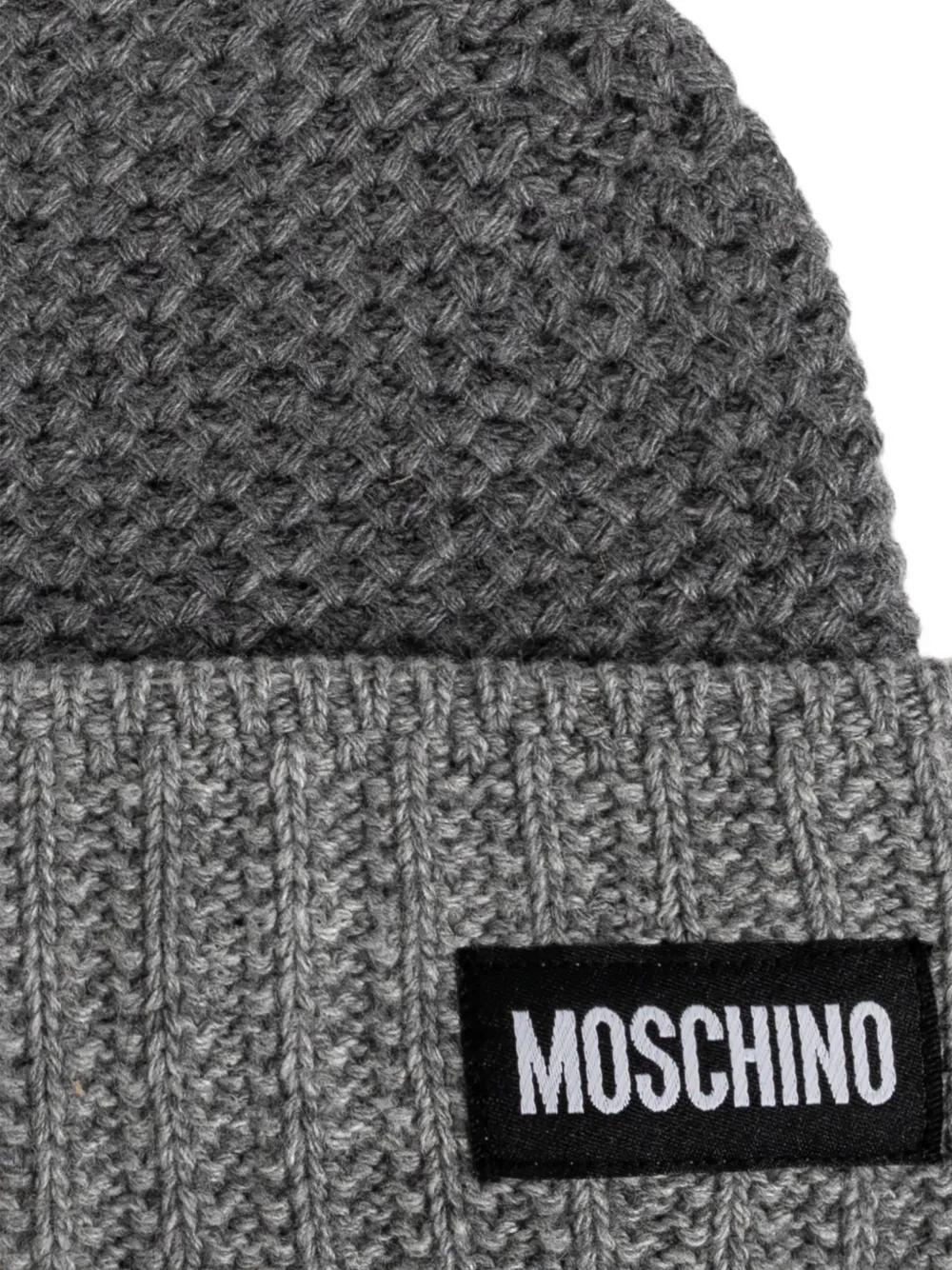 Moschino Wafelgebreide muts met logopatch Grijs