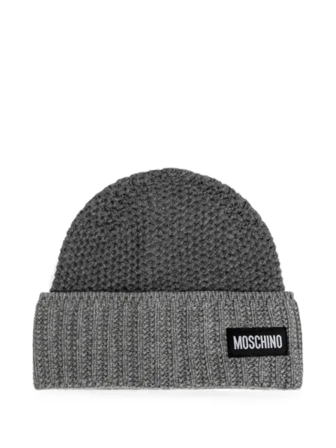 Moschino logo-patch waffle-knit beanie hat