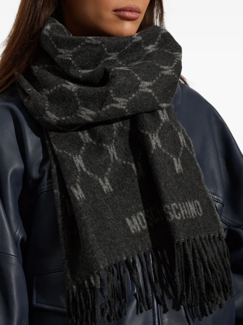 Moschino Kasjmier sjaal met monogram Zwart
