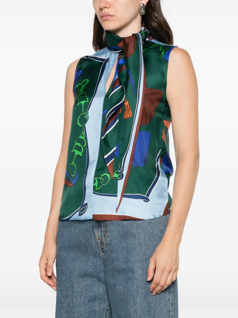Dorothee Schumacher Blouse met strikkkraag en grafische print Groen