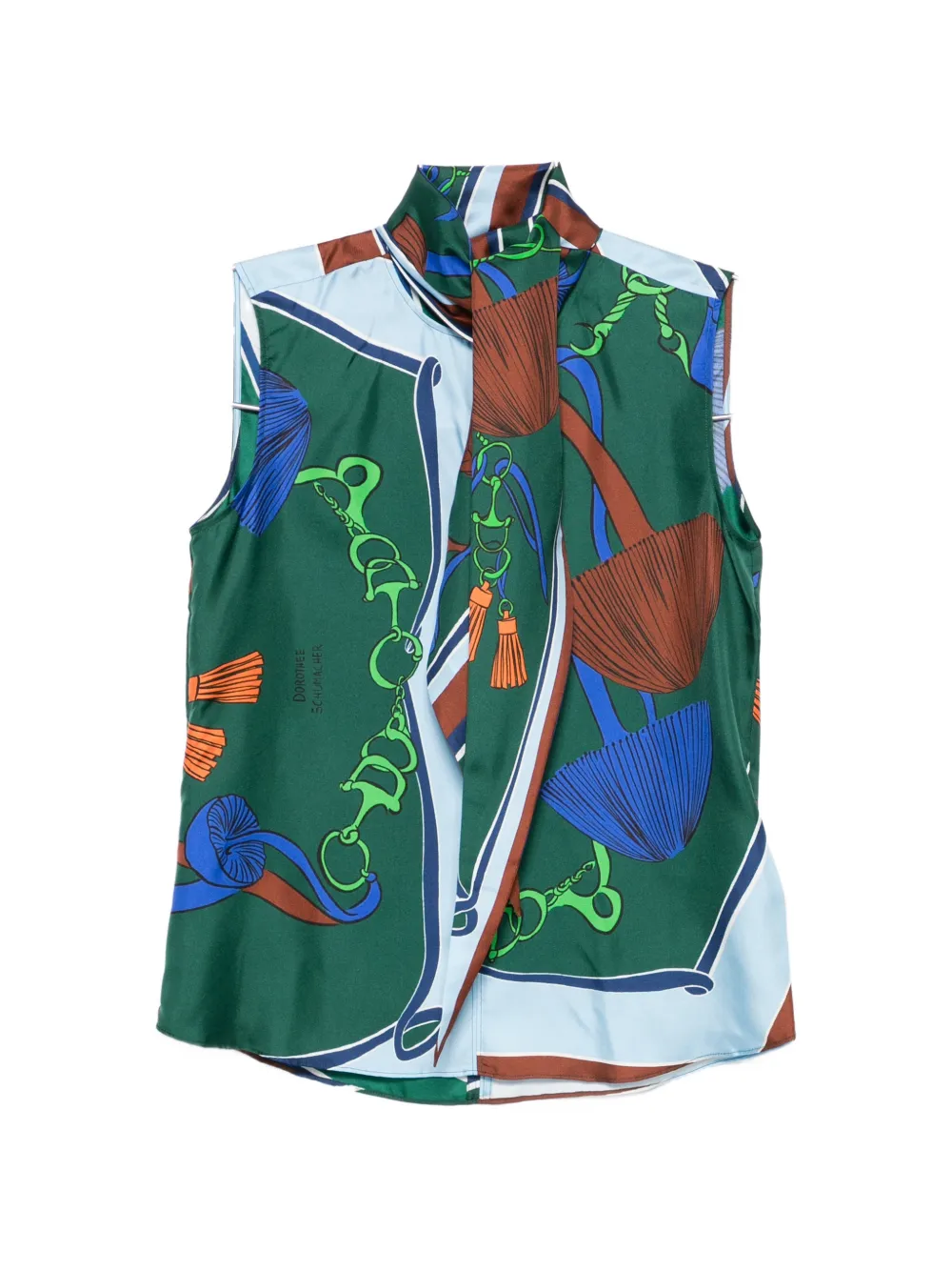 Dorothee Schumacher graphic-print pussy-bow-collar blouse - Verde