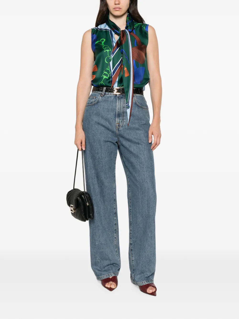 Dorothee Schumacher Blouse met strikkkraag en grafische print Groen