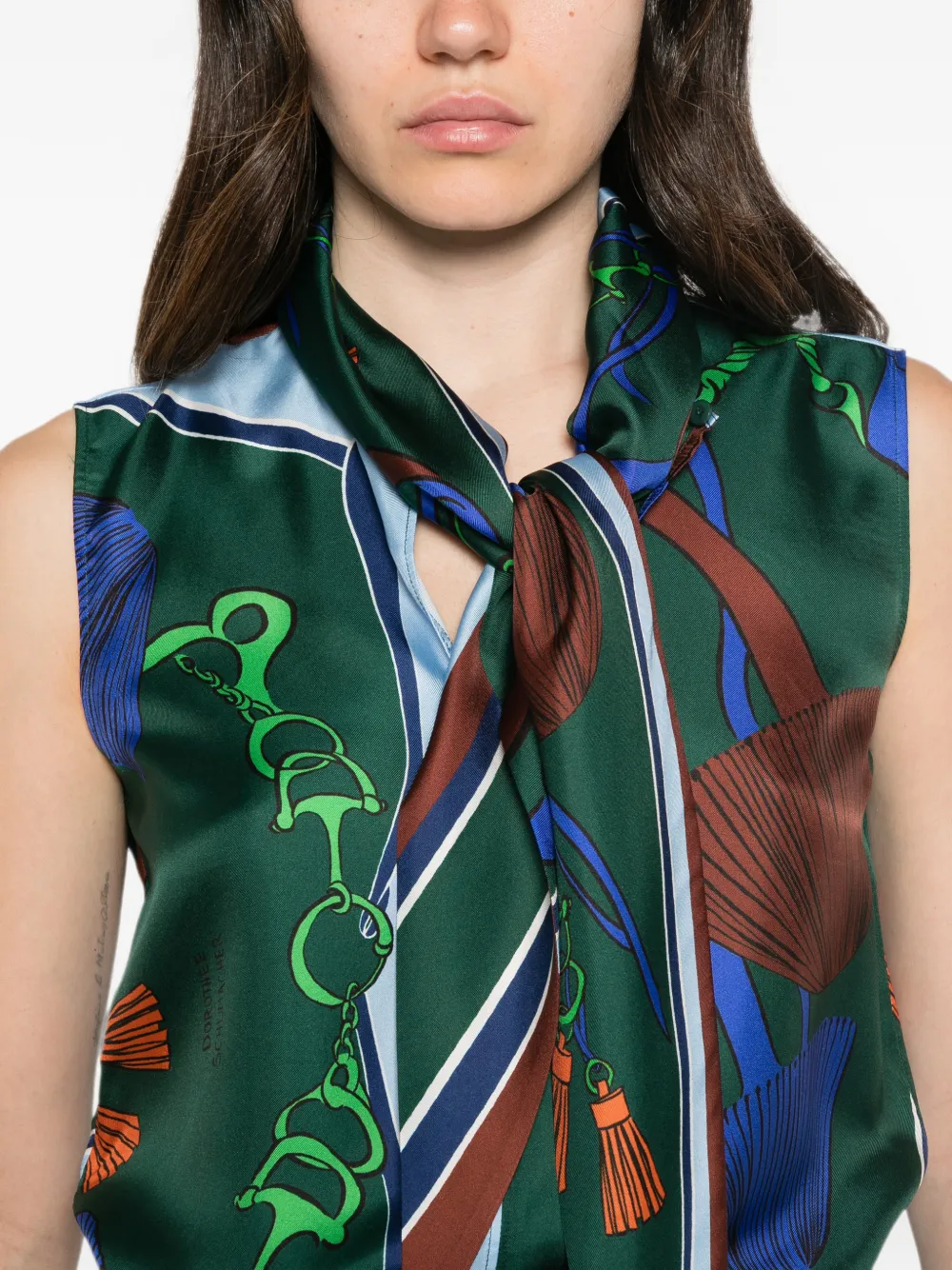 Dorothee Schumacher Blouse met strikkkraag en grafische print Groen