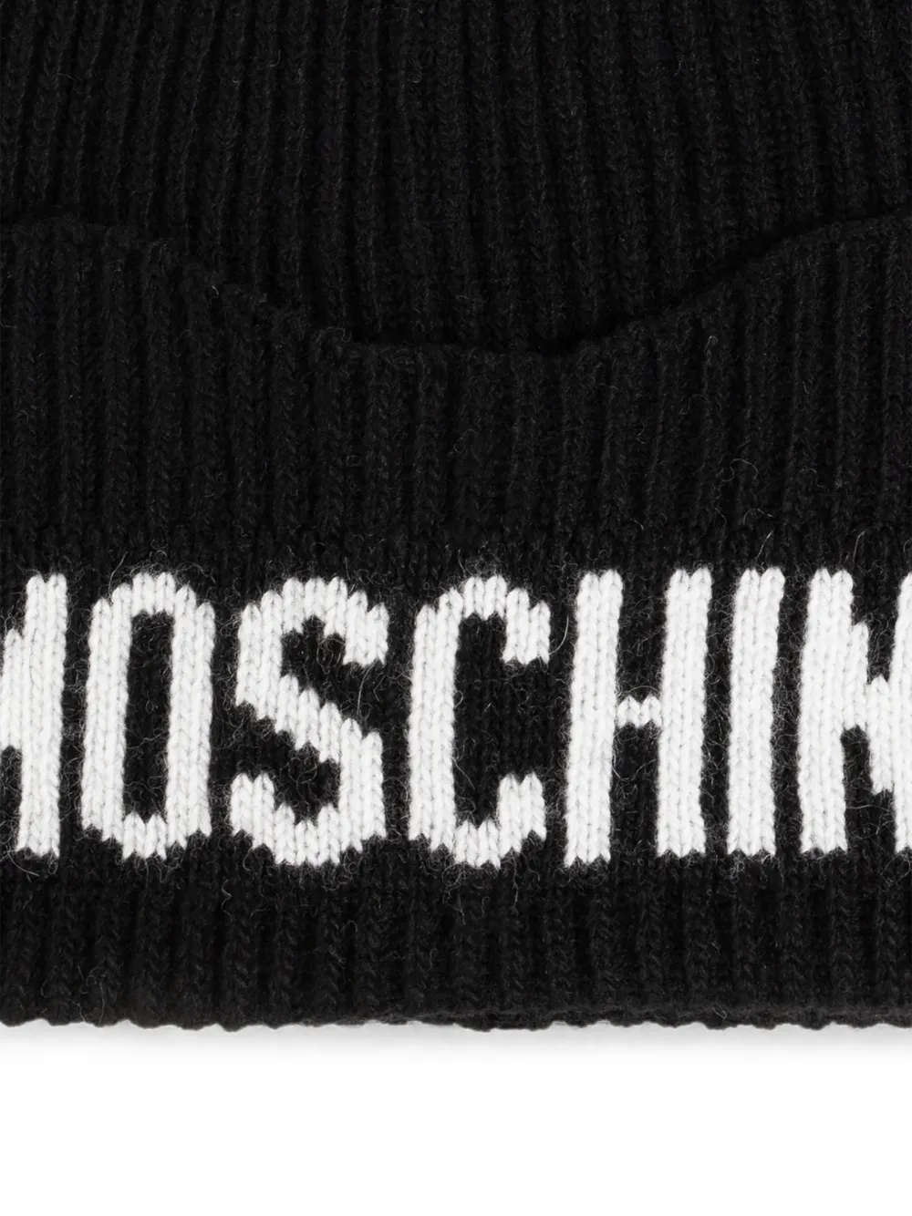 Moschino Geribbelde muts met intarsia logo Zwart