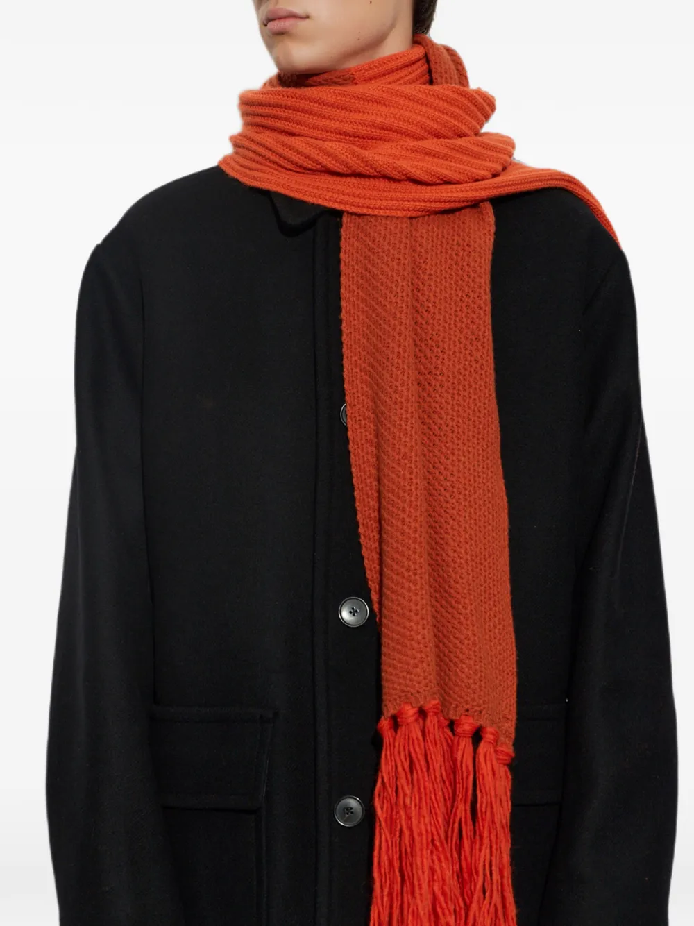 Moschino Geribbelde sjaal met franje Oranje
