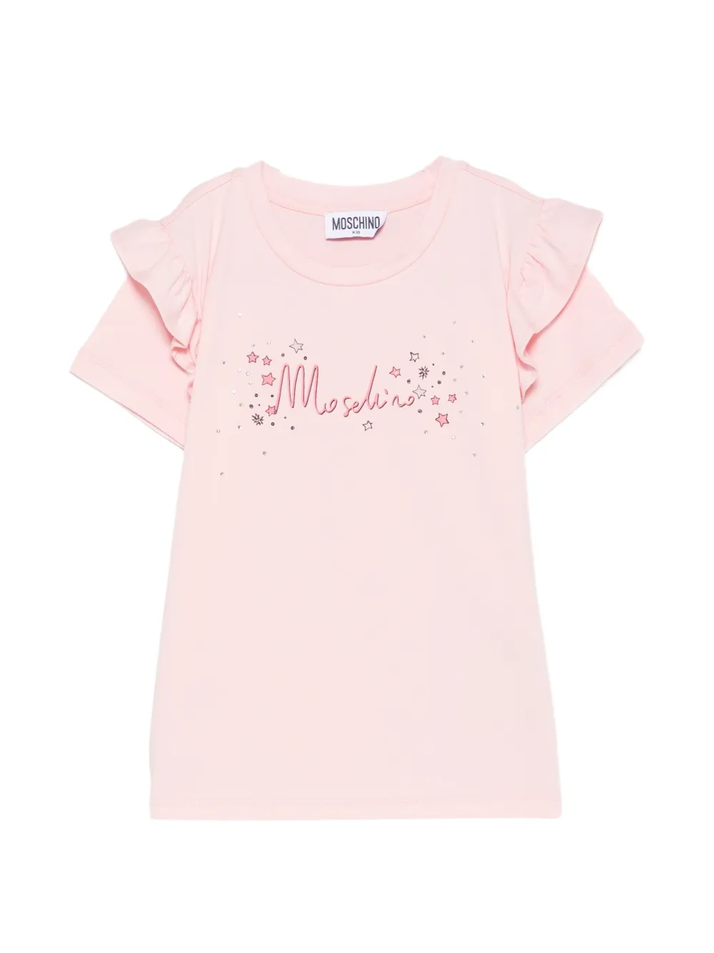 Moschino Kids ruffled-sleeve logo-print T-shirt - Rosa
