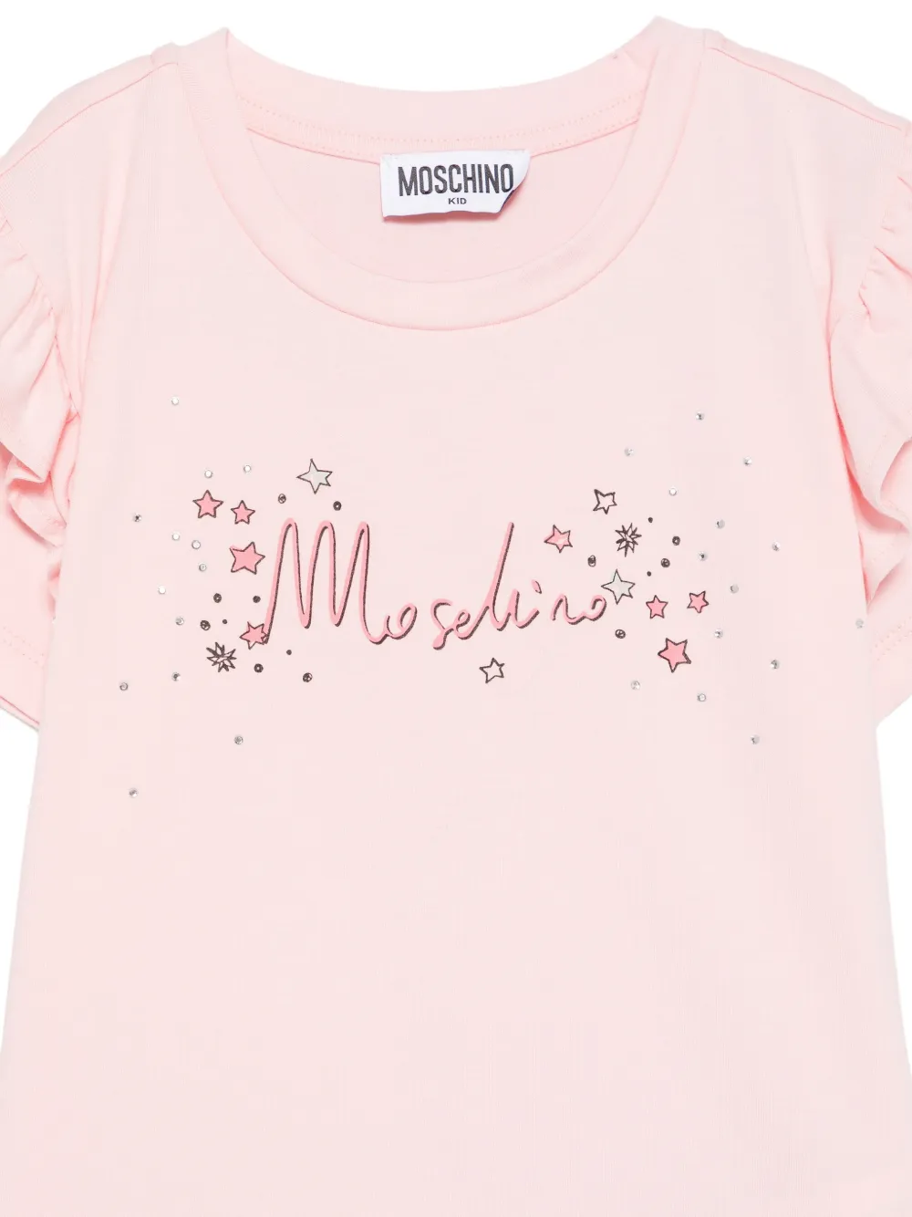 Moschino Kids T-shirt met ruchesmouwen en logo-print Roze